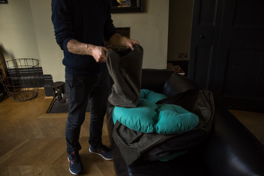 HOW TO PUT A DOG BED COVER ON : SMALL GREEN CORDUROY
