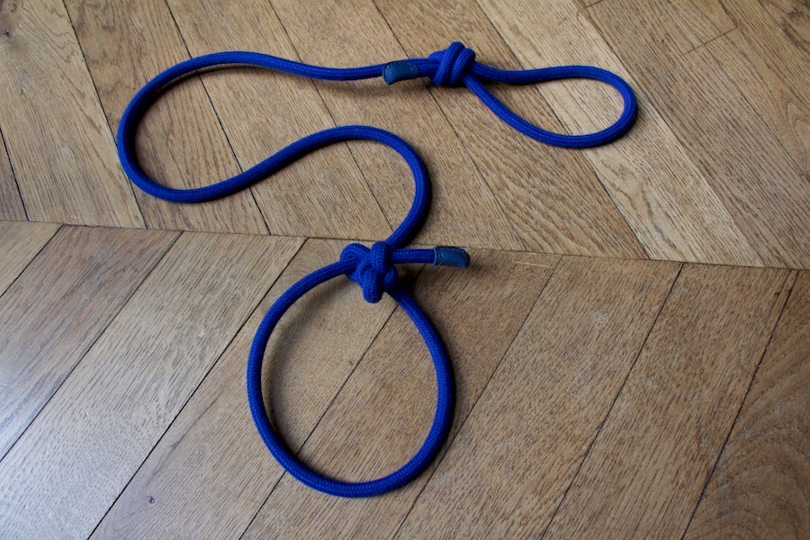 blue rope dog lead with leather trim