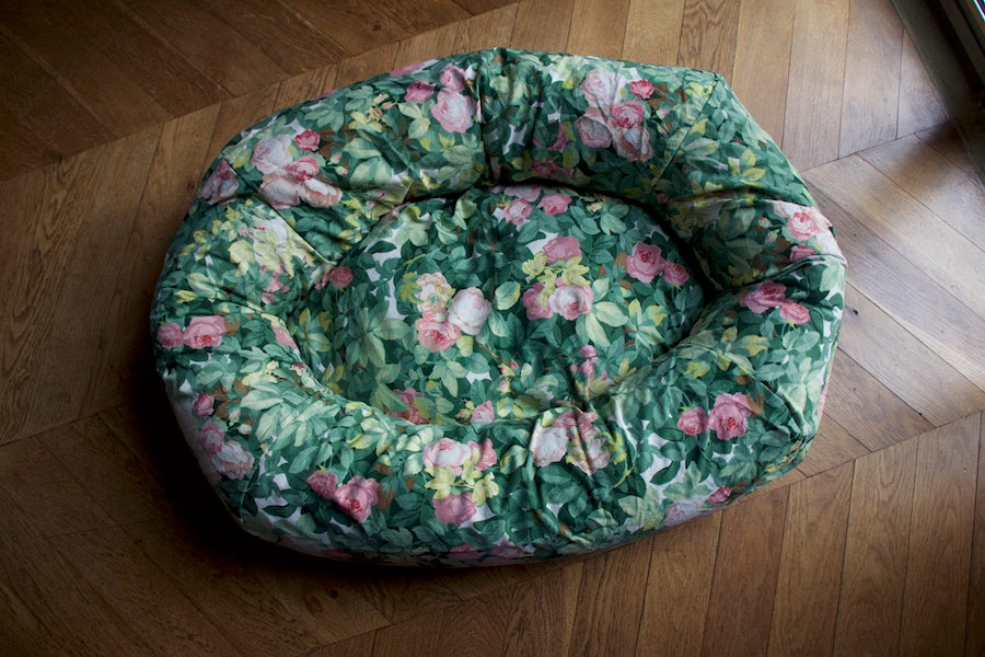 green floral dog bed