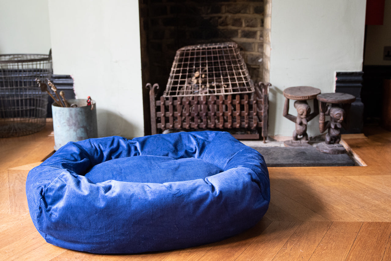 blue cord dog bed