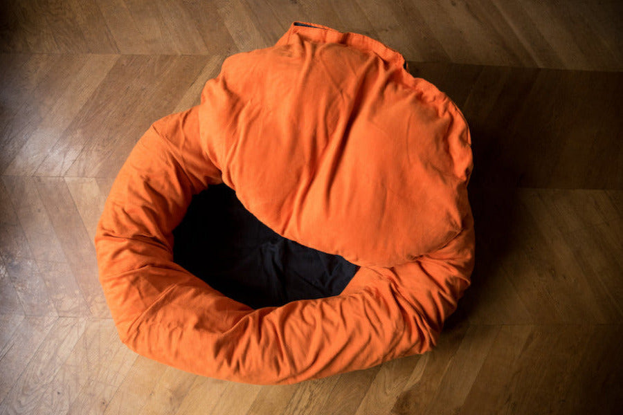 comfy orange bolster dog bed with covers