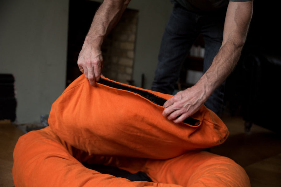 dog bed with washable orange cover